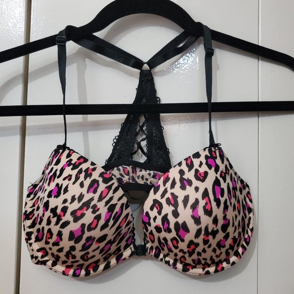 La Senza - 34C - Pink and Red Leopard Print Front Clasp Racerback Bra - Picture 1 of 9